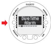 SUUNTO COBRA 2 - Setting the dive-time alarm - 1