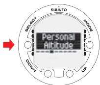 SUUNTO COBRA 2 - Setting the personal/altitude adjustments - 1