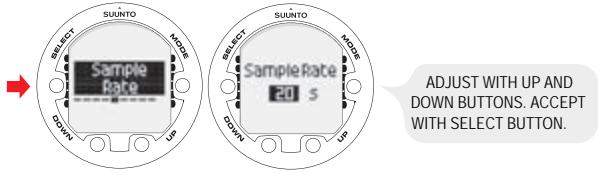 SUUNTO COBRA 2 - Setting the sample rate - 1