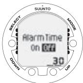 SUUNTO COBRA 2 - Setting the dive-time alarm - 2