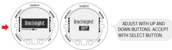 SUUNTO COBRA 2 - Setting the backlight - 1