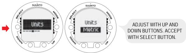 SUUNTO COBRA 2 - Setting the units - 1