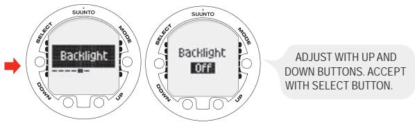 SUUNTO HELO 2 - Setting the backlight - 1