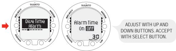 SUUNTO HELO 2 - Setting the dive-time alarm - 1