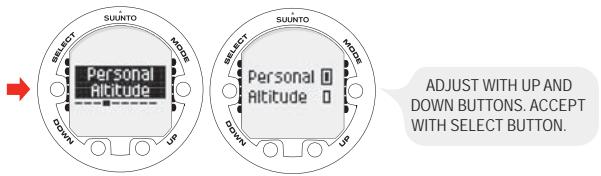 SUUNTO HELO 2 - Setting the personal/altitude adjustments - 1