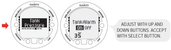 SUUNTO HELO 2 - Setting the tank pressure alarm - 1