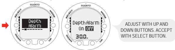 SUUNTO HELO 2 - Setting the depth alarm - 1