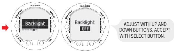 SUUNTO VYPER 2 - Setting the backlight - 1