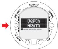 SUUNTO VYPER 2 - Setting the depth alarm - 1