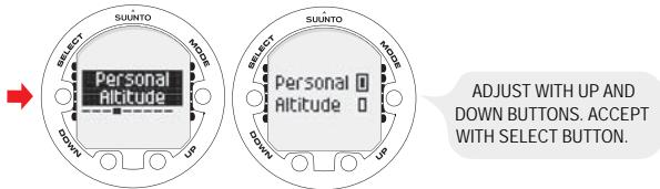 SUUNTO VYPER 2 - Setting the personal/altitude adjustments - 1
