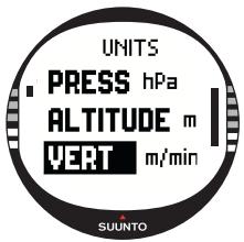 SUUNTO X10 - Setting the vertical speed unit - 1