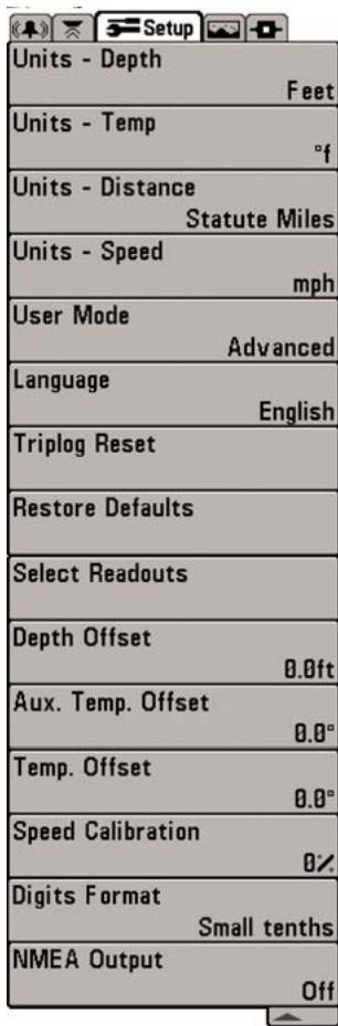 HUMMINBIRD 717 - Setup Menu Tab - 1