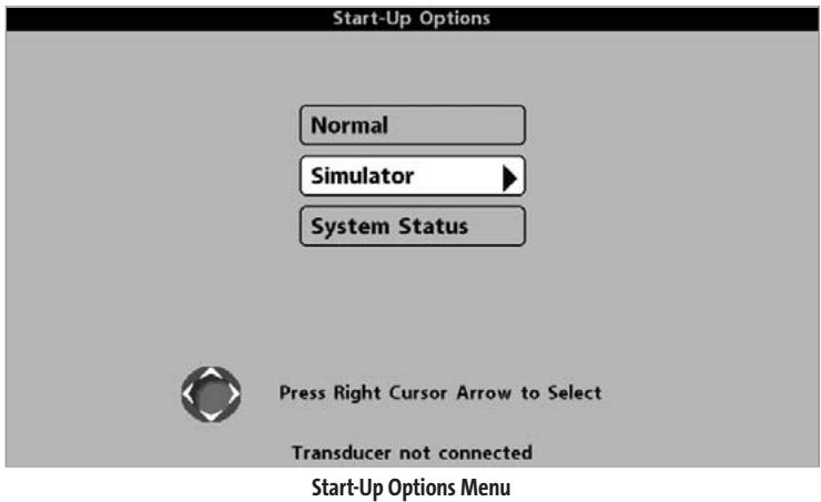 HUMMINBIRD 931C DF - START-UP OPTIONS MENU - 1