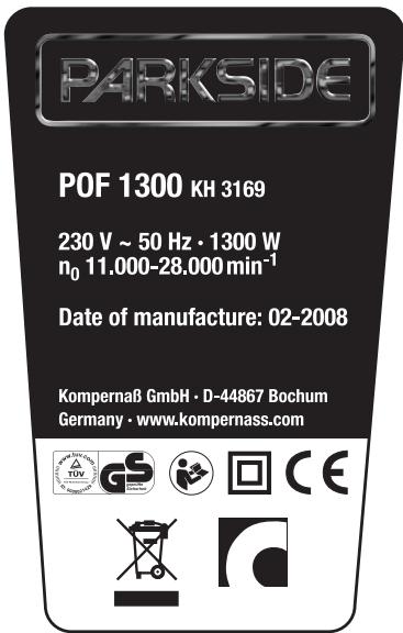 PARKSIDE KH 3169 ROUTER - Hodnocené zrychleni, typieké: - 1
