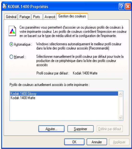 KODAK 1400 DIGITAL PHOTO PRINTER - Utilisation de l'onglet gestion des couleurs - 1