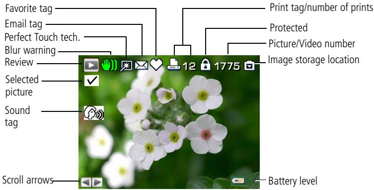 KODAK V1233 - Understanding the review icons - 1