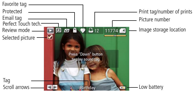 KODAK Z1085 IS - Understanding the review icons - 1
