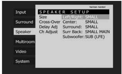 HARMAN KARDON AVR 350 - Speaker Size Setup - 2