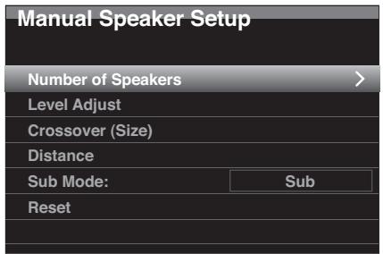 HARMAN KARDON AVR 265 - Étape 3 - Menu de configuration manuelle des haut-parleurs - 2