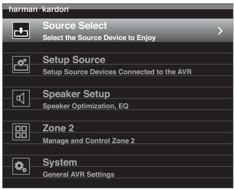 HARMAN KARDON AVR 2650 - Utilisation des menus affichés à l'écran - 1