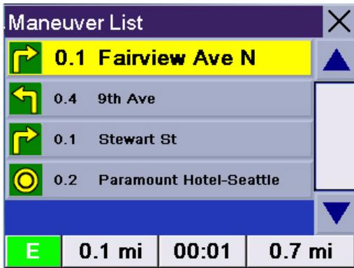 MAGELLAN ROADMATE 2200T - Maneuver List Screen (Tap the next maneuver bar on the Map screen) - 1