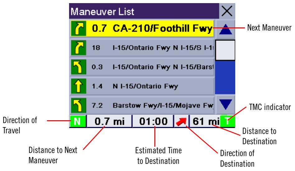 MAGELLAN ROADMATE 860T - Maneuver List Screen - 1