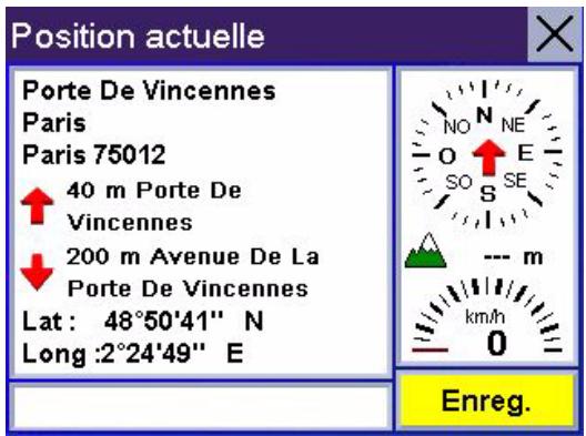 MAGELLAN CROSSOVERGPS - Écran position actuelle (sélectionnez la barre supérieure de l'écran carte) - 1