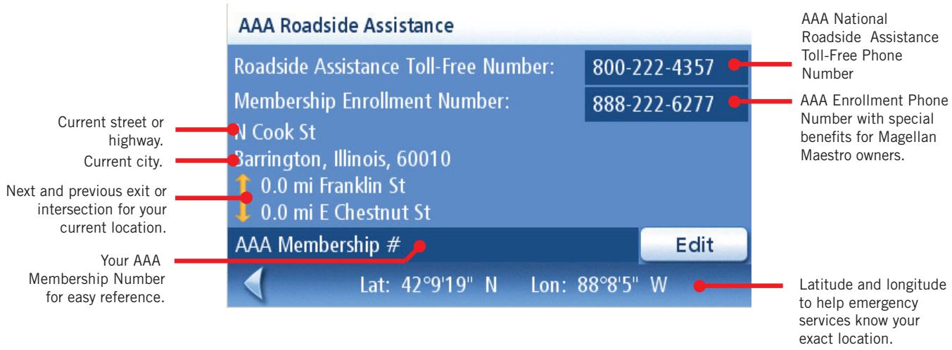 MAGELLAN MAESTRO 4040 - The AAA Roadside Assistance Screen - 1