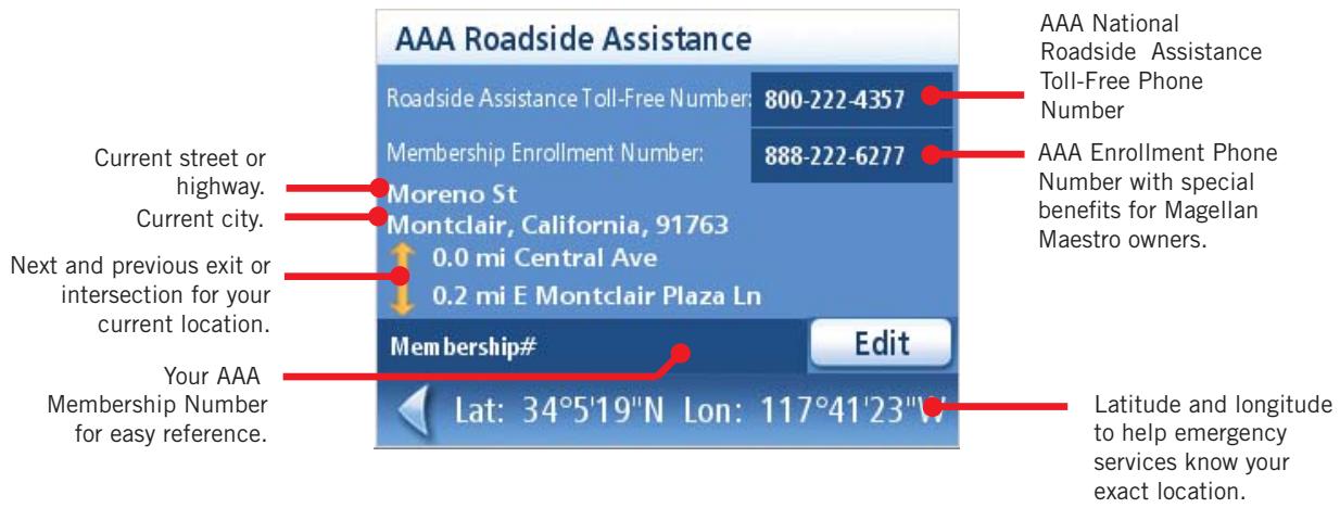MAGELLAN MAESTRO 3250 - The AAA Roadside Assistance Screen - 1