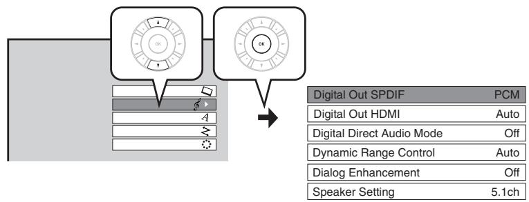 ONKYO DV-HD805 - Press / to select "Audio", then press OK. - 1