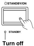 ONKYO TX-DS595 - Press the STANDBY/ON button to turn on the TX-DS595. The display and four jog dial indicators will light up and the STANDBY indicator will turn off. - 2