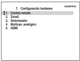 ONKYO TX-SR705 - Utilice los botones Arriba y Abajo [▲]/[▼] para selectionar "7. Configuración hardware" y, a continuación, pulse [ENTER]. - 1