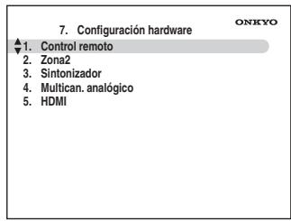ONKYO TX-SR705 - Utilice los botones Arriba y Abajo [A]/[▼] para selectionar "7. Configuración hardware" y, a continuación, pulse [ENTER]. - 1