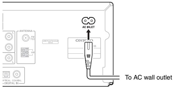ONKYO CR-555DAB - Connect the supplied power cord to the CD receiver's AC INLET. - 1