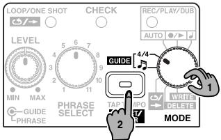 BOSS RC-2 - Setting the Time Signature (4/4) for the Guide - 1