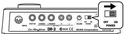 BOSS DR-3 - Turn on the POWER switch located on the rear panel of the DR-3. - 1