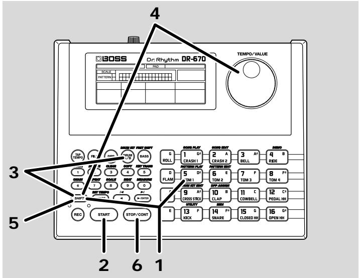 BOSS DR-670 - ■ Playing a Pattern Using a Different Sound (Switching Drum Kits) - 1