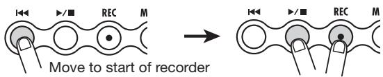ZOOM PS04 - To start recording, first press the [←] key to return the recorder to the beginning, and then press the [▶/■] key while holding down the [REC] key. - 1