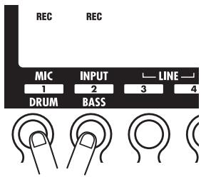 ZOOM PS04 - To switch two tracks to the recording standby condition, hold down the status key for one track and then press the status key for the other track. - 1