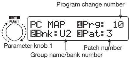 ZOOM B91UT - Turn the [TYPE] knob to bring up the "PC MAP" (program change map) parameter. - 2