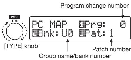ZOOM B91UT - Turn the [TYPE] knob to bring up the "PC MAP" (program change map) parameter. - 1