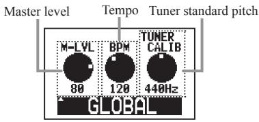 ZOOM G2NU - Set the master level, tempo, and tunes standard pitch - 1