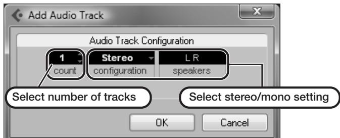 ZOOM G9.2TT - To create a new audio track, access the "Project" menu and select "Add track". In the submenu that appears, select "Audio". - 1