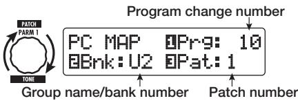ZOOM G9.2TT - Turn the [TYPE] knob to bring up the "PC MAP" (program change map) parameter. - 2