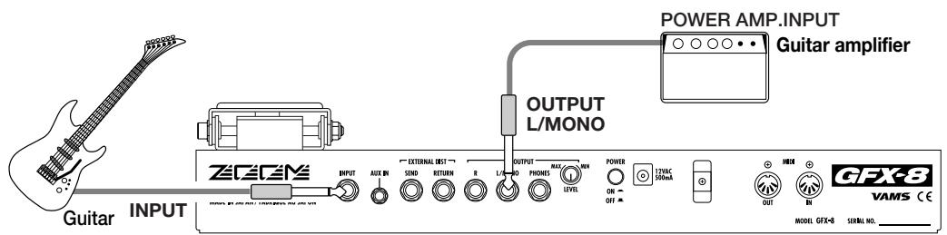 ZOOM GFX-8 - Connection Example (2) Connection to power amp input jack of guitar amplifier - 1