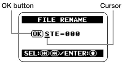 ZOOM H2 - Bring up the FILE RENAME screen. - 1