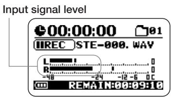 ZOOM H2 - Set the H2 to the recording standby condition and adjust the recording level. - 3