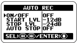 ZOOM H2 - Bring up the AUTO REC screen. - 1
