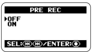 ZOOM H2 - Bring up the PRE REC screen. - 1