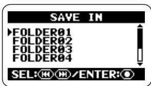 ZOOM H2 - Select the store target folder. - 1